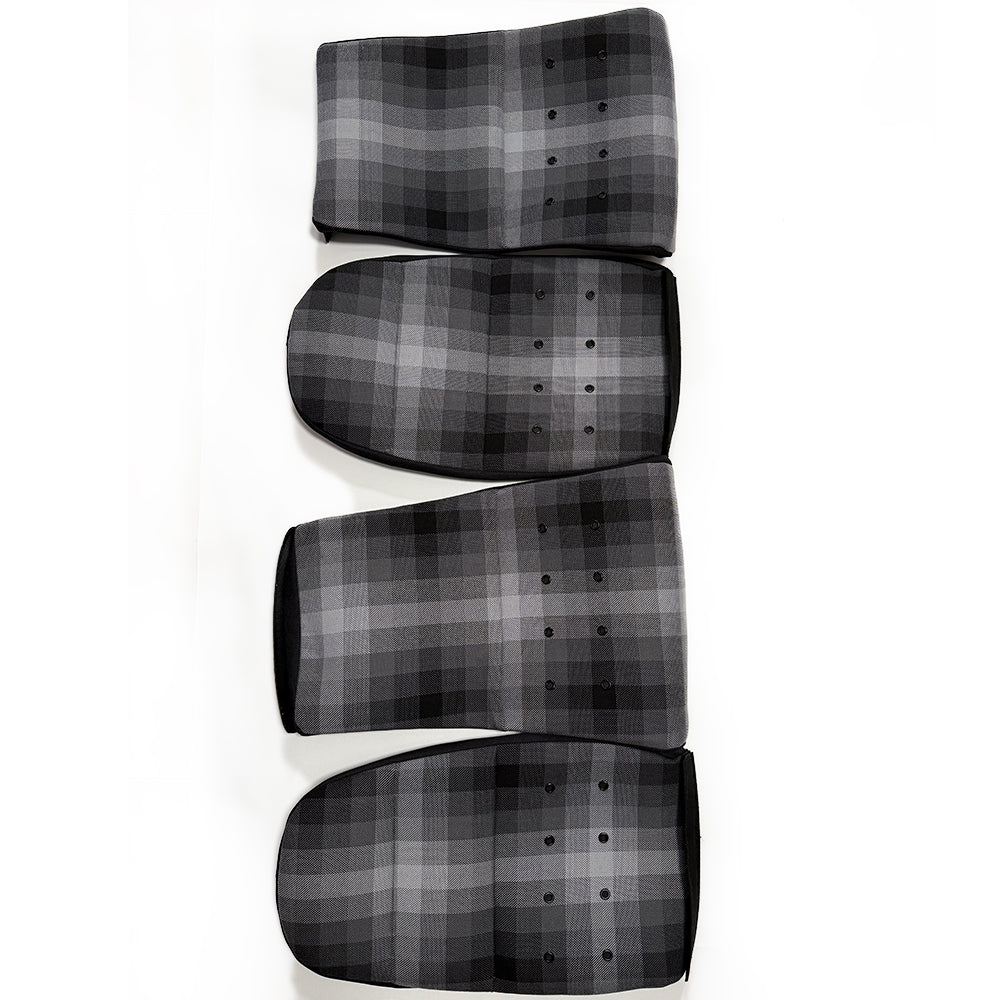 Grey Checkered Center Seat Inserts with Matte Black Button Accents for Porsche Carbon Fiber Bucket Seats (991 / 992 GT3 RS, 718 GT4 RS, 918)