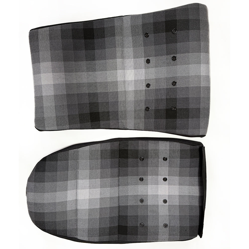 Grey Checkered Center Seat Inserts with Matte Black Button Accents for Porsche Carbon Fiber Bucket Seats (991 / 992 GT3 RS, 718 GT4 RS, 918)