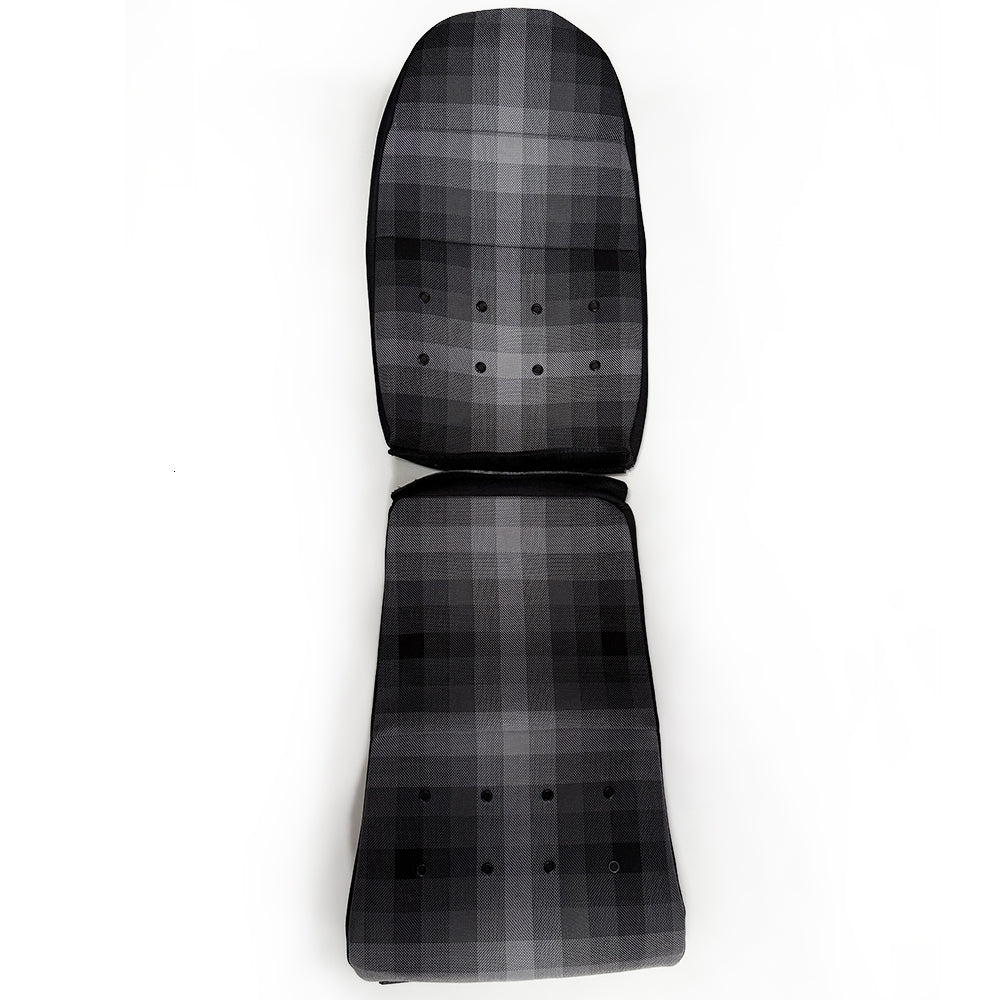 Grey Checkered Center Seat Inserts with Matte Black Button Accents for Porsche Carbon Fiber Bucket Seats (991 / 992 GT3 RS, 718 GT4 RS, 918)