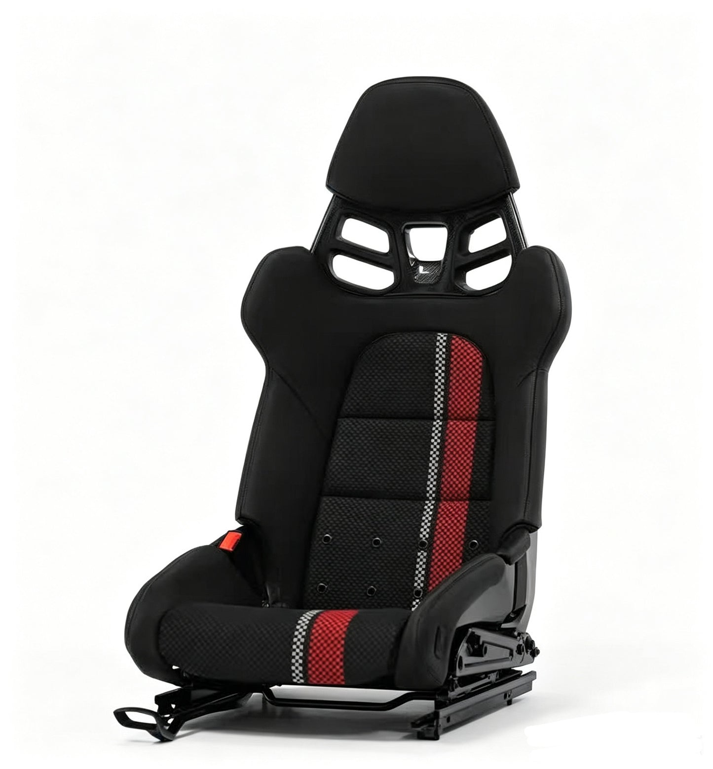 Custom Woven Center Seat Inserts for Porsche Carbon Fiber Bucket Seats – Black Base with Red Bold Vertical Stripes & GT Silver Accent (No Foam)
